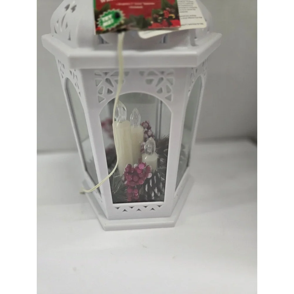 Rite Aid Home for the Holidays White Lantern 3 LED Candles Pinecones Deadstock